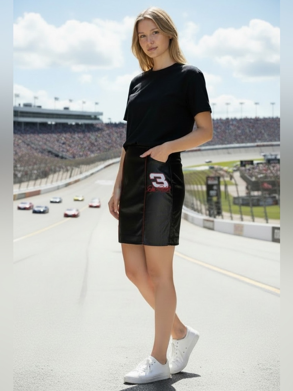 ✨🏁 Vintage #3 Dale Earnhardt 100% Genuine Leather Black Mini Skirt NASCAR - Picture 5 of 14